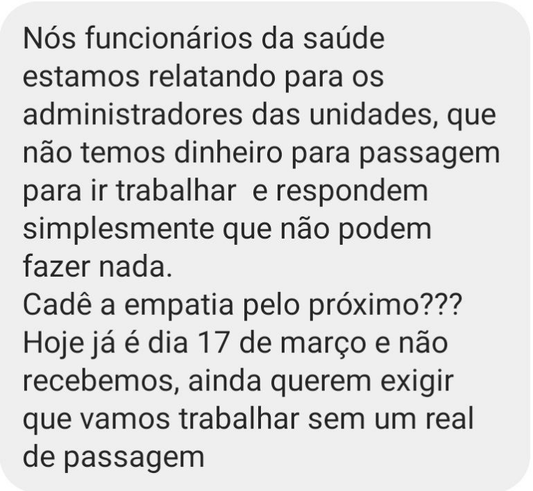 FUNCIONÁRIOS DA SAÚDE SÃO OBRIGADOS A TRABALHAR MESMO SEM RECEBER!